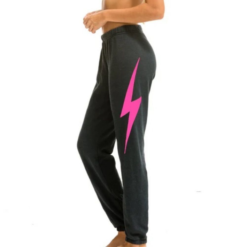 Aviator Nation neon pink bolt charcoal gray sweatpants